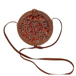 Woven Rattan Round Purse Crossbody Paisely Luxe Style Fairygoth Cottage Festival
